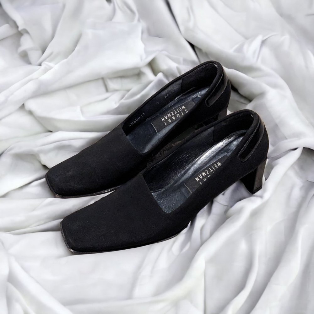 Stuart Weitzman Black Canvas Pump Heels Size 7AAAA Extra Narrow Made in Spain